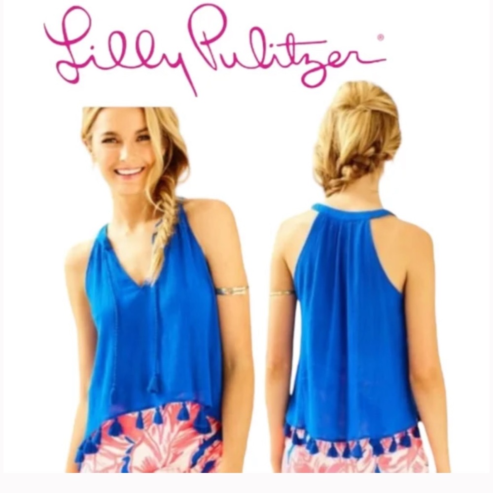 Lily Pulitzer- Royal Blue Roxi Top with tassel details. Size XS